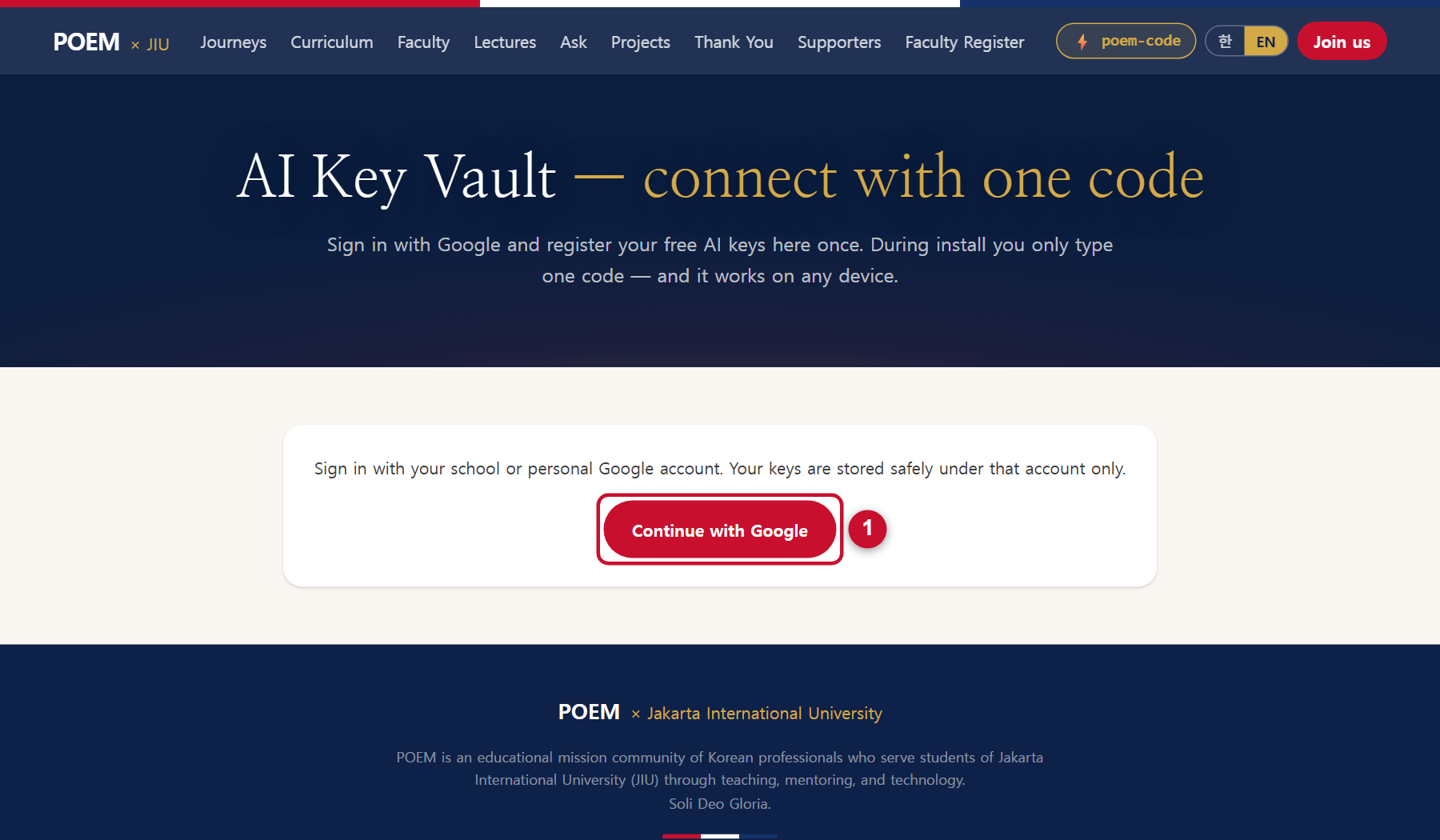 POEM key vault: Continue with Google
